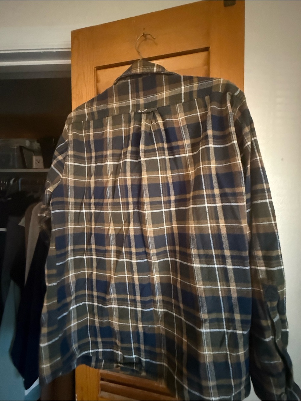 Eddie Bauer Plaid Shirt Jacket in Brown and Navy